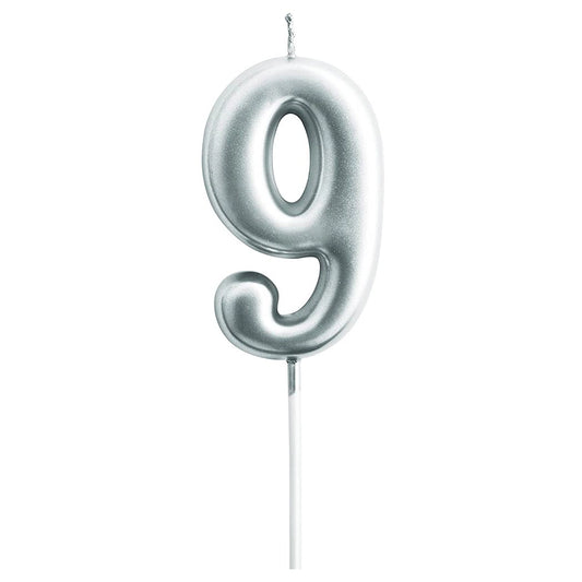 Party Time - 1 Piece Silver Number Candles Cake Numeral Candle (Number 9)