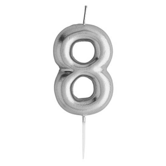Party Time - 1 Piece Silver Number Candles Cake Numeral Candle (Number 8)