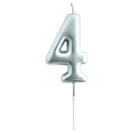 Party Time - 1 Piece Silver Number Candles Cake Numeral Candles (Number 4)