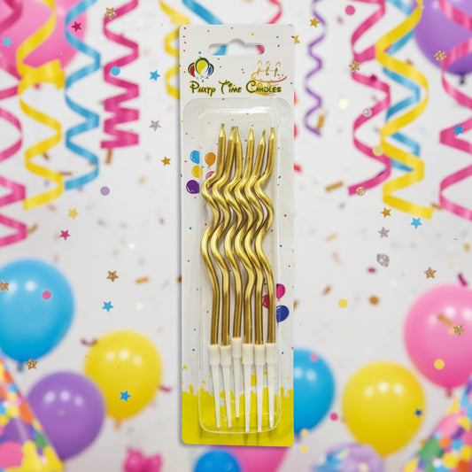 6pcs Metallic Curly Spiral Birthday Candles, Gold