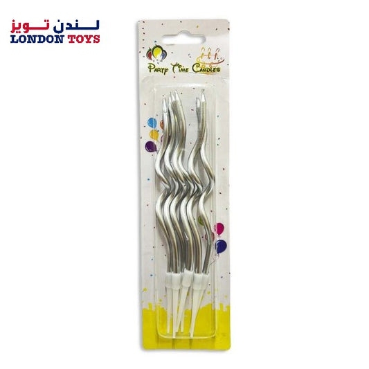 6pcs Metallic Curly Spiral Birthday Candles, Silver