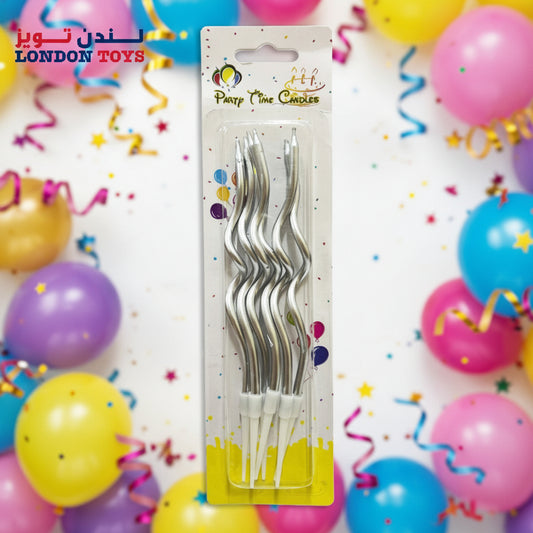 Metallic Curly Spiral Birthday Candles, Silver.6pcs
