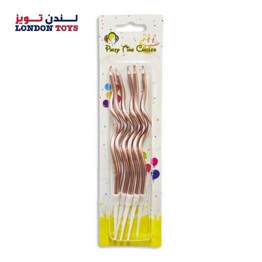 6pcs Metallic Curly Spiral Birthday Candles, Rose Gold