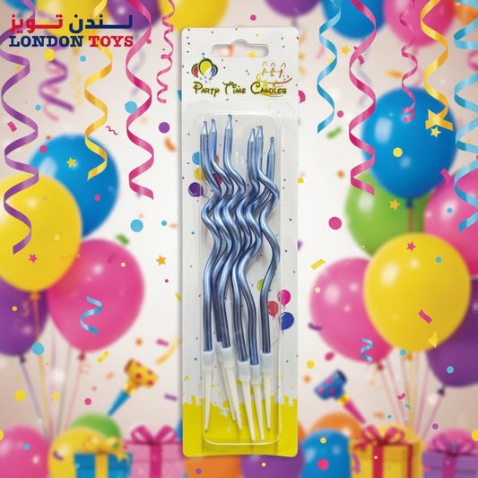 Metallic Curly Spiral Birthday Candles, Blue.6Pcs