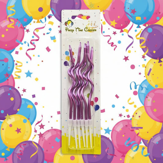 Metallic Curly Spiral Birthday Candles, Pink.6Pcs