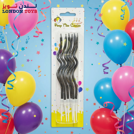 Curly Spiral Birthday Candles, Black.6pcs