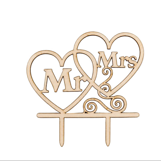 Wooden Wedding Cake Topper – Double Heart Design (Mr & Mrs )