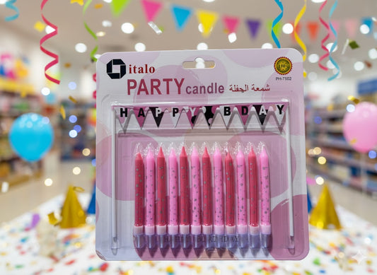HAPPY BIRTHDAY PARTY CANDLE 12PC PINK