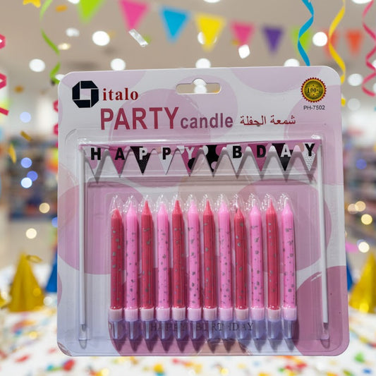 HAPPY BIRTHDAY PARTY CANDLE 12PC PINK