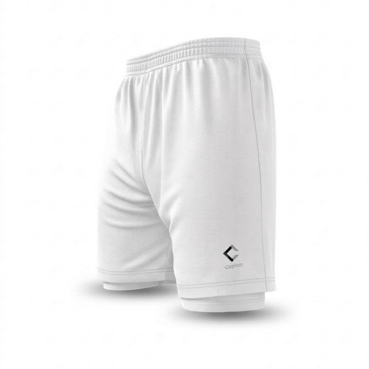 Captain Football Shorts Double Layer M Size | Sports Training Shorts | White