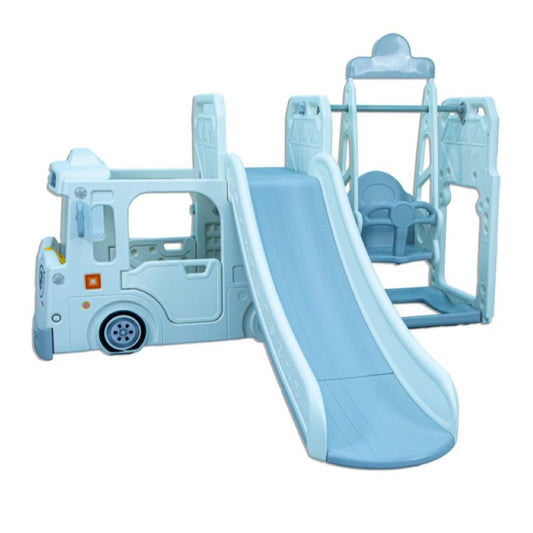Little Toddler 3 In 1 Bus With Slide, Adjustable Height Swing, White And Grey