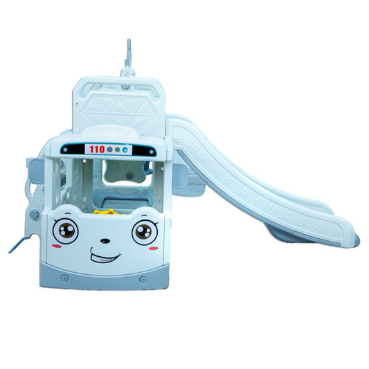 Little Toddler 3 In 1 Bus With Slide, Adjustable Height Swing, White And Grey