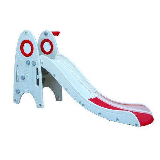 Little Toddler Medium Size Slide With Basketball Hoop, Light Red - White