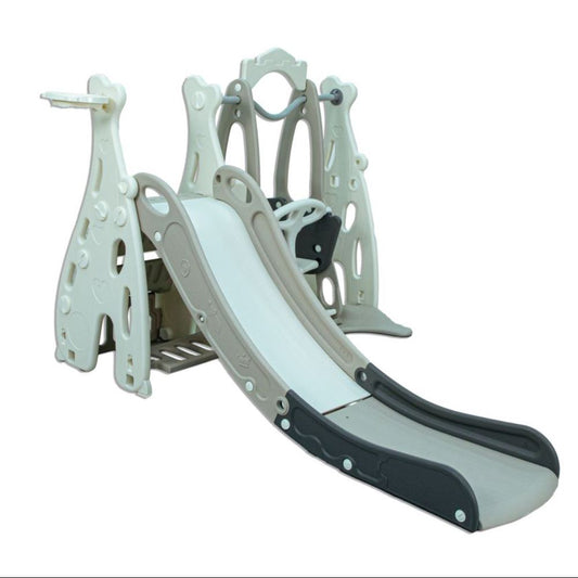 Little Toddler Playground with Slide, Adjustable Height Swing Set - Basketball Hoop, Grey - White