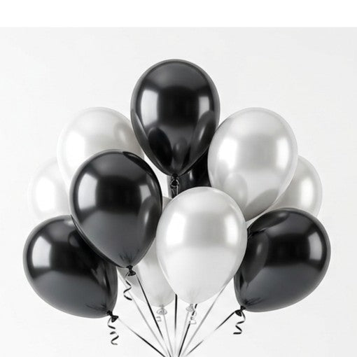 Metallic Black & White Helium Balloon Combo Pack 10Pcs – Pre-Filled & Ready to Float