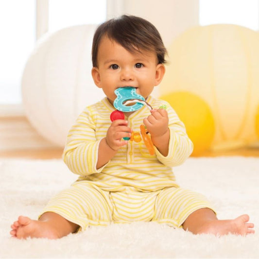 Infantino baby teething toys Qatar featuring colorful soft materials for soothing infants during teething
