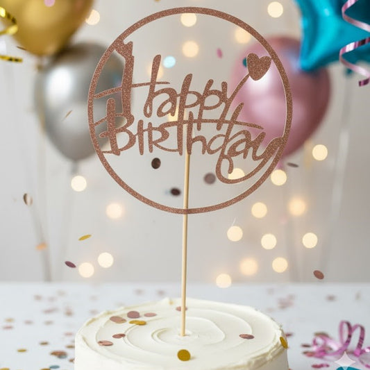 Happy Birthday Cake topper Glitter Rose (4pcs)