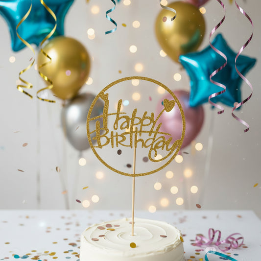 Happy Birthday Cake topper GLITTER GOLD (4PCS)