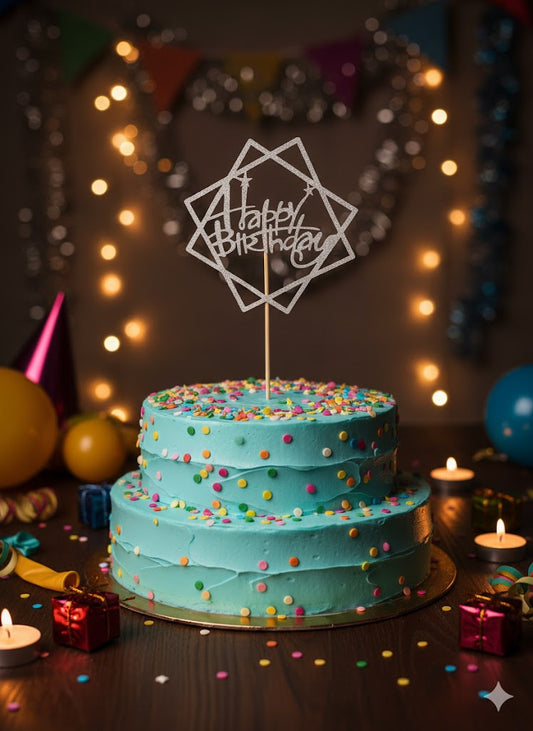 Happy Birthday Cake topper Silver (4 PCS)