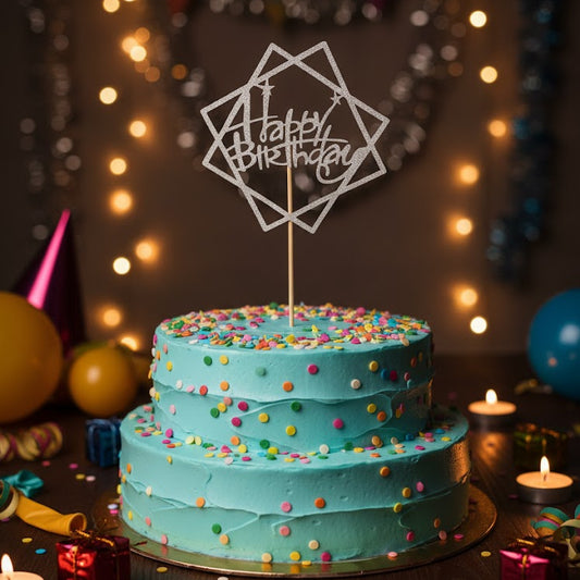Happy Birthday Cake topper Silver (4 PCS)