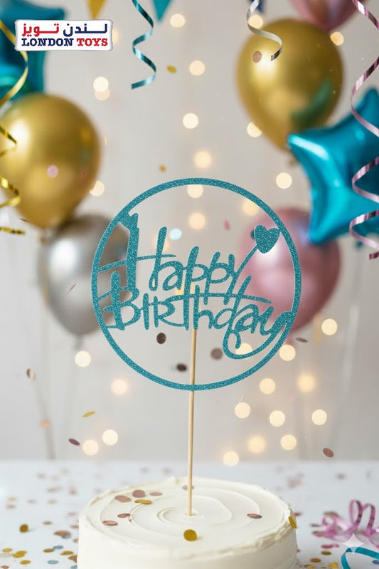 Happy Birthday Cake topper Glitter Blue (4PCS)