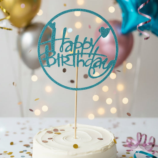 Happy Birthday Cake topper Glitter Blue (4PCS)