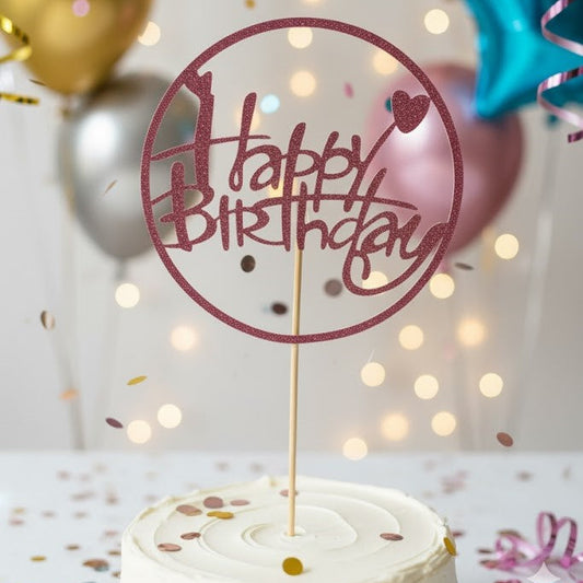 Happy Birthday Cake topper Glitter Pink (4PCS)