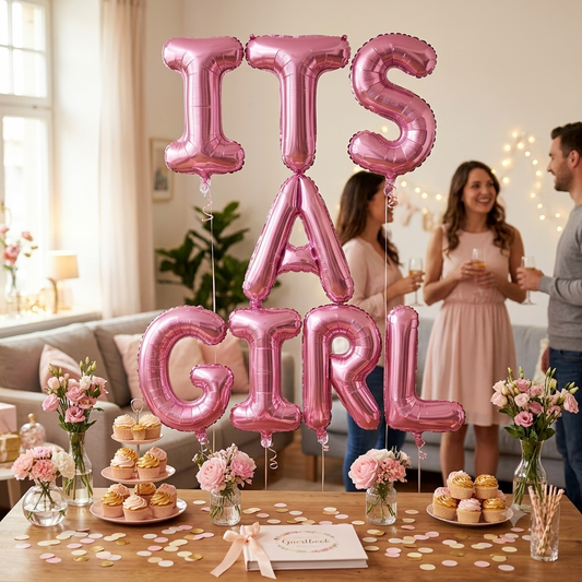 Letter Balloons -  ITS A GIRL 16" Inch Alphabet Letters Foil Balloon (Pink)