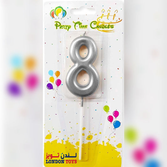 Party Metallic Number Candle – Silver "8"