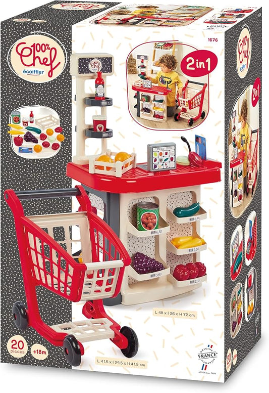 Ecoiffier Toy – 1676 – Cash Register + Trolley – Role Play for Children