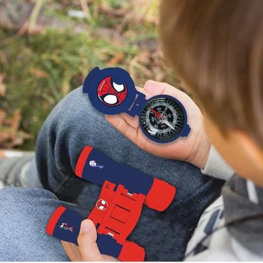 Lexibook Spiderman Adventure Set With 120m Walkie Talkie Binoculars, Flashlight & Compass