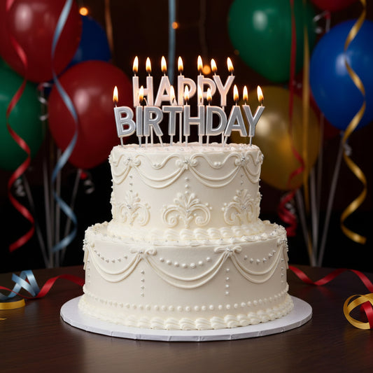 Happy Birthday Letter Candle Set – Silver