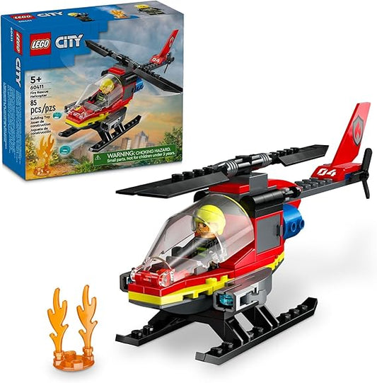 LEGO City Fire Rescue Helicopter Building Set 60411 with Firefighter Minifigure, Toy for Kids Age 5+