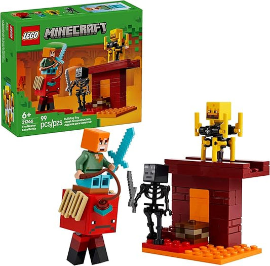 LEGO Minecraft The Nether Lava Battle Building Set 21266 with Alex & Skeleton Figures, Toy for Kids Age 6+