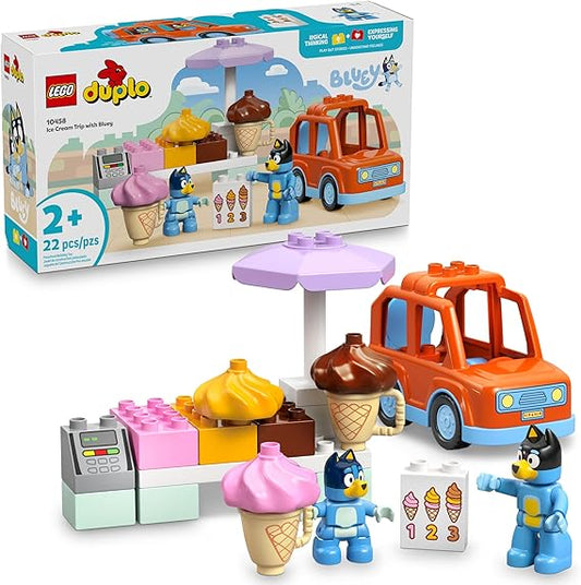 LEGO DUPLO Bluey Ice Cream Trip Building Set 10458, Toddler Sensory Pretend Play Toy Age 2+