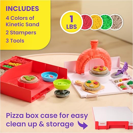 Kinetic Sand SquishPizza Playset, Moldable Play Sand Sensory Toys