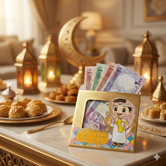 Eid Mubarak Money Gift Envelope Pack of 12 – Golden Boy Design Eidi Cash Holder 9.5x9cm