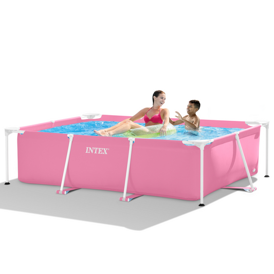 INTEX Rectangular Pink Metal Frame Above Ground Swimming Pool Ages 6+ (2.2m x 1.5m x 60cm)