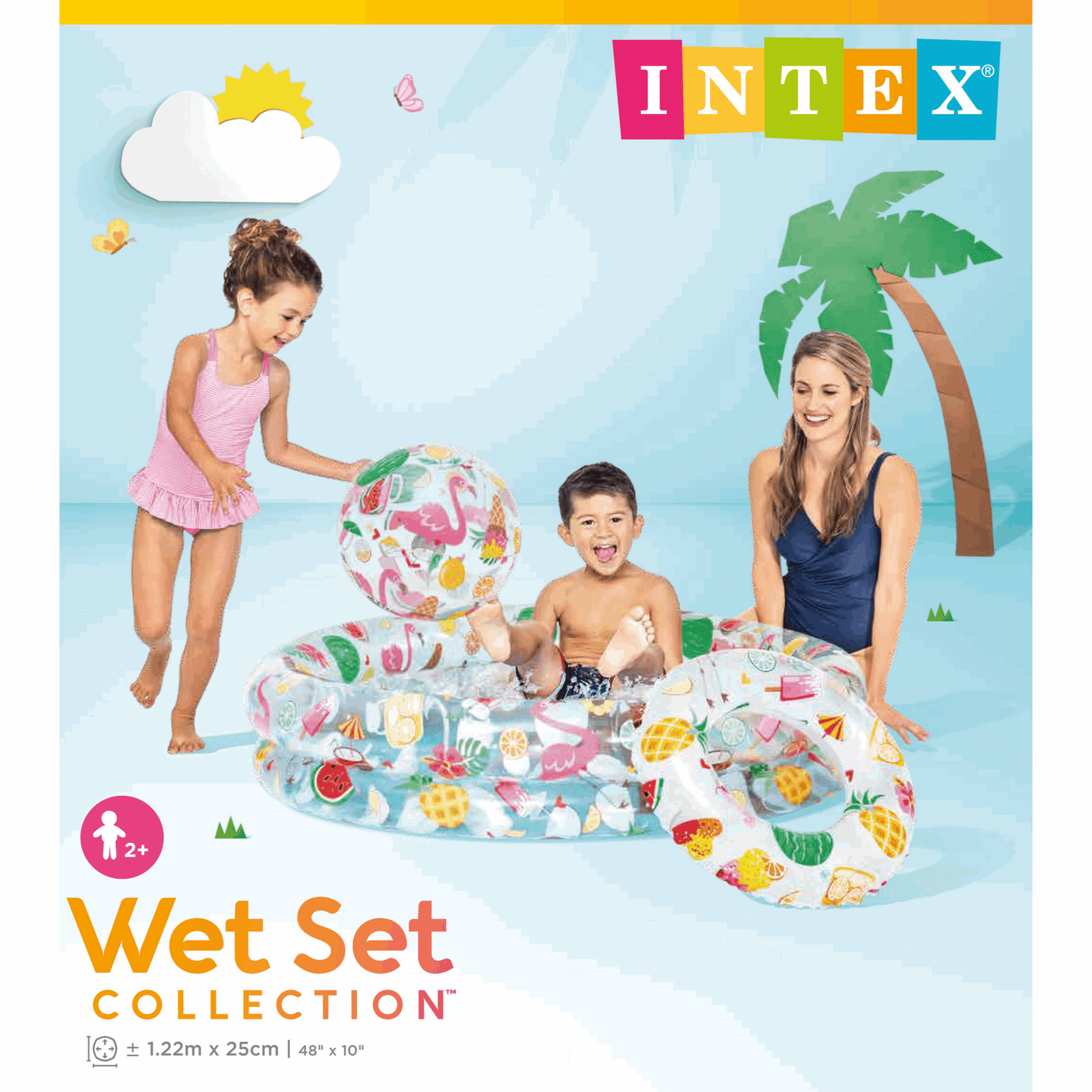 INTEX Just So Fruity Inflatable Pool Set with 51cm Ball & Swim Ring Age 2+ (1.22m x 25cm)