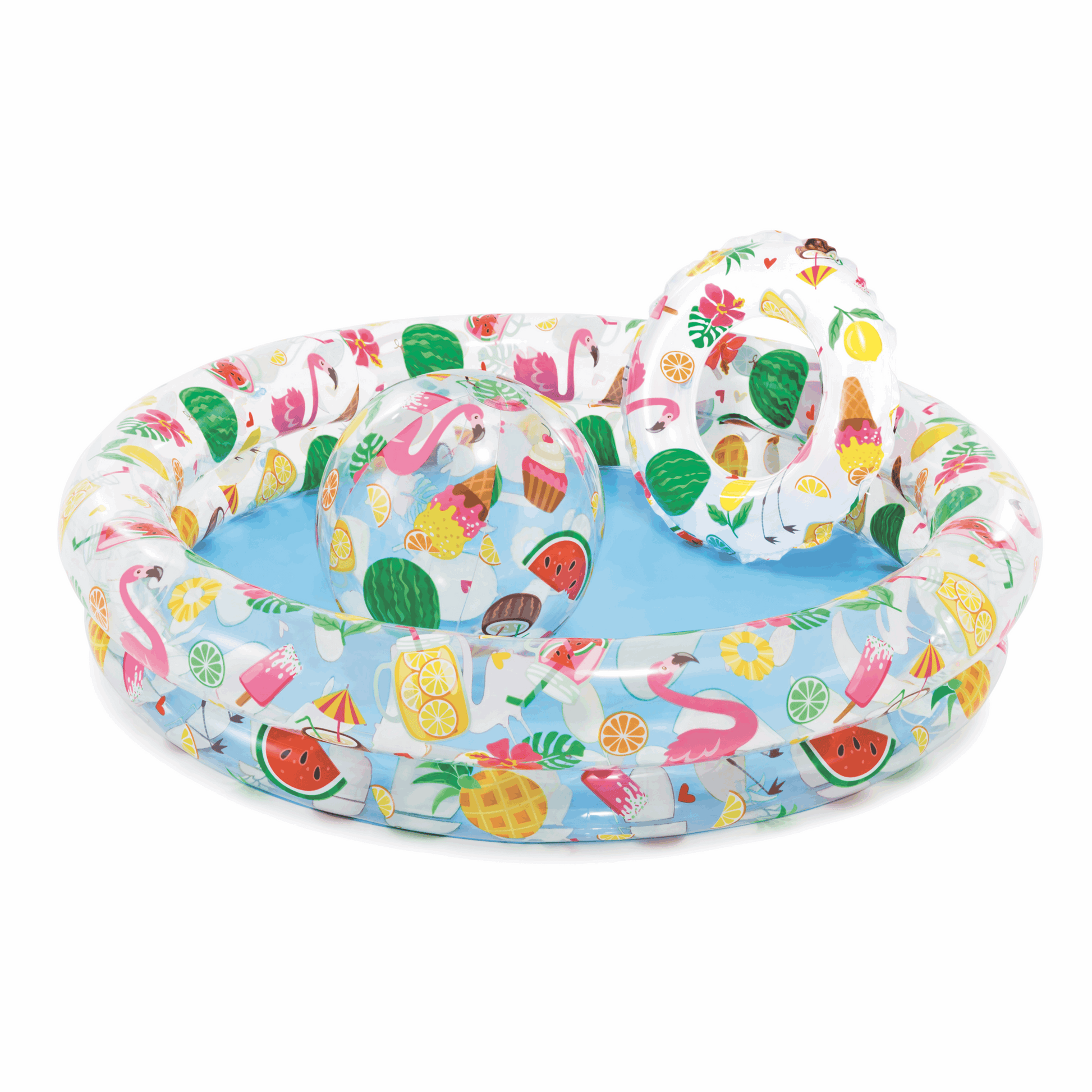 INTEX Just So Fruity Inflatable Pool Set with 51cm Ball & Swim Ring Age 2+ (1.22m x 25cm)