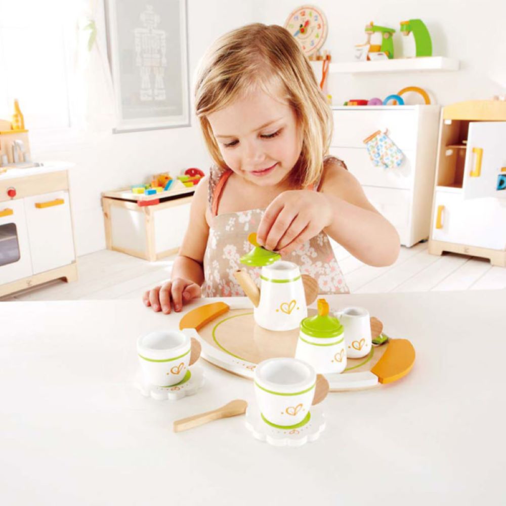 Kids playing with Hape Tea Set for Two – buy kids toys online in Qatar