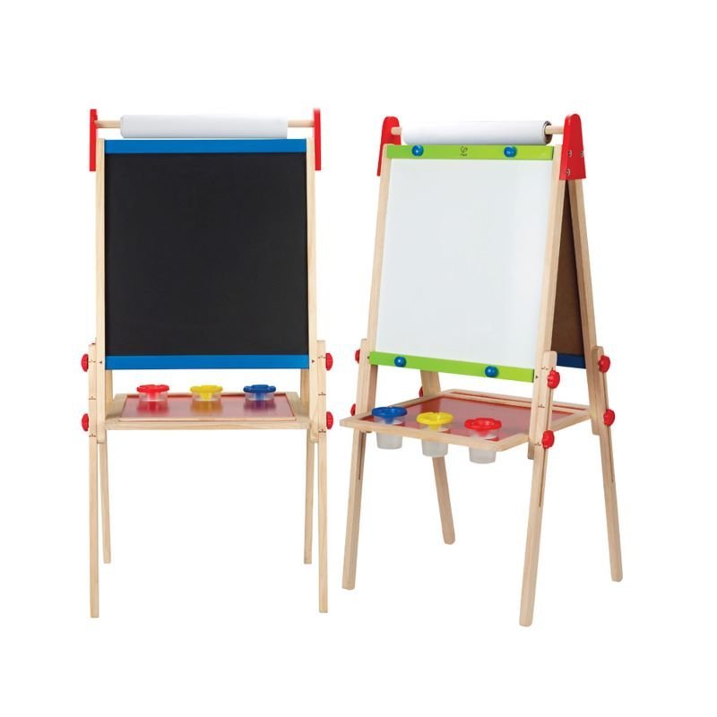 Best toy shop in Qatar – Hape All-in-1 Easel double-sided wooden drawing board with paper roll and painting cups, available to buy kids toys online in Qatar from the best online toy shop with toy delivery service in Qatar