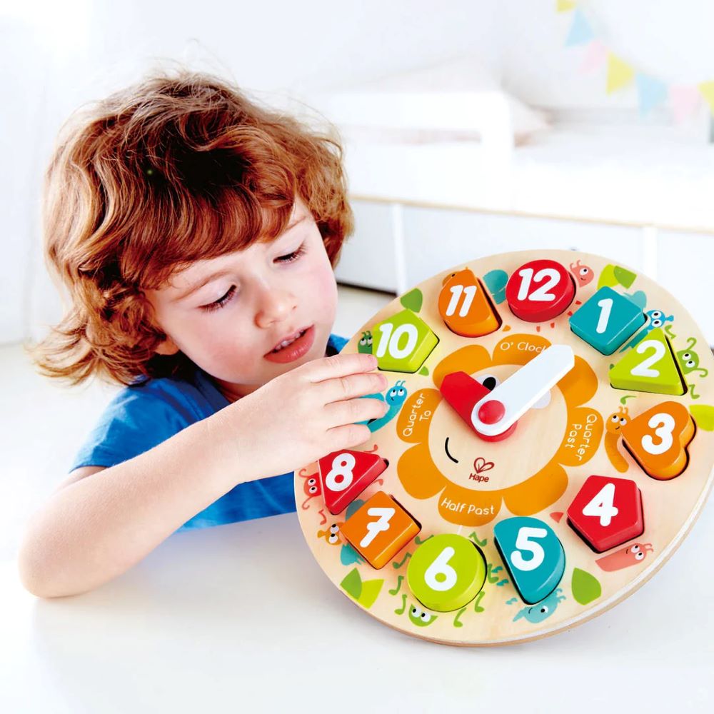 Best toy shop in Qatar – Hape Chunky Clock Puzzle educational wooden toy for kids, available to buy kids toys online in Qatar from the best online toy shop with toy delivery service in Qatar.