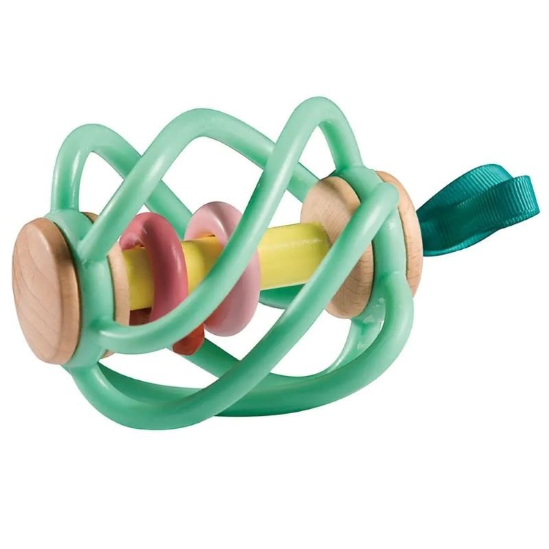 Hape Apple Grab Toy made of smooth wood and soft silicone for infants, available to buy kids toys online in Qatar from the best online toy shop with toy delivery service in Qatar.