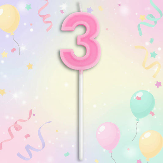 Party Number Candle "3" Cute pink