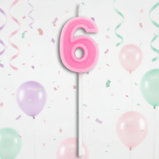 Party Number Candle "6" Cute pink