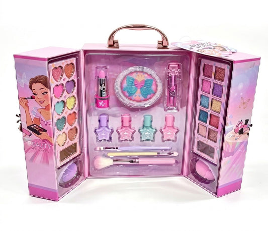 PECOWARE - DELUXE KIDS MAKEUP & NAIL POLISH BEAUTY SET IN FOLD-OUT CARRY CASE