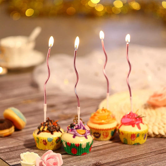Metallic Curly Spiral Birthday Candles, Pink.6Pcs