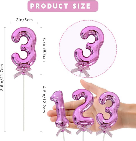 3D Number Cake Topper Hot Pink (No-3)