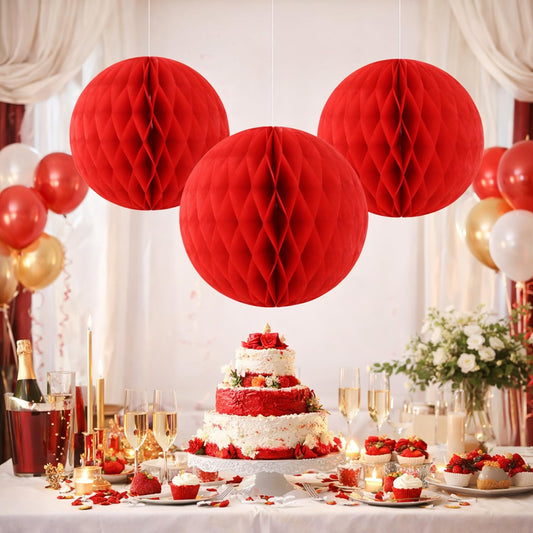 Paper Honeycomb Decoration 23cm – Single Piece (Red)